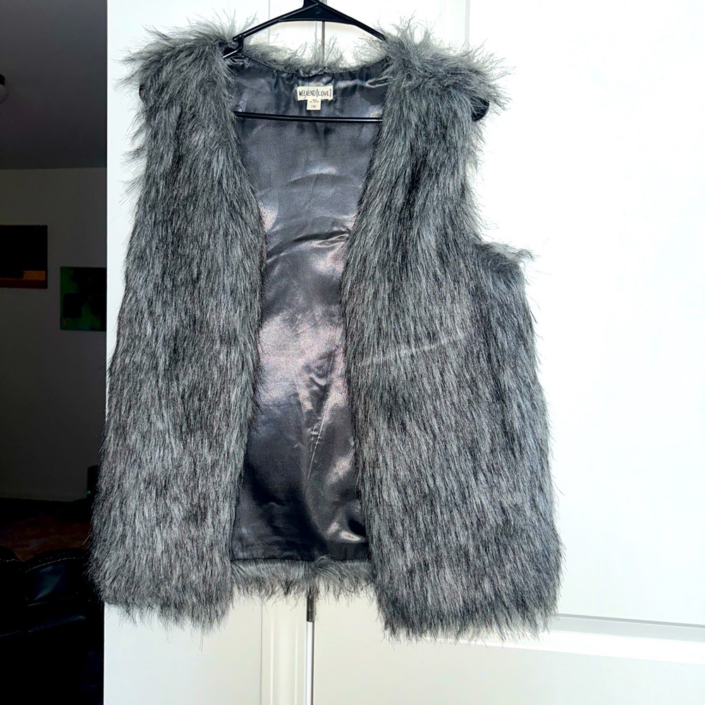 Gray faux fur vest